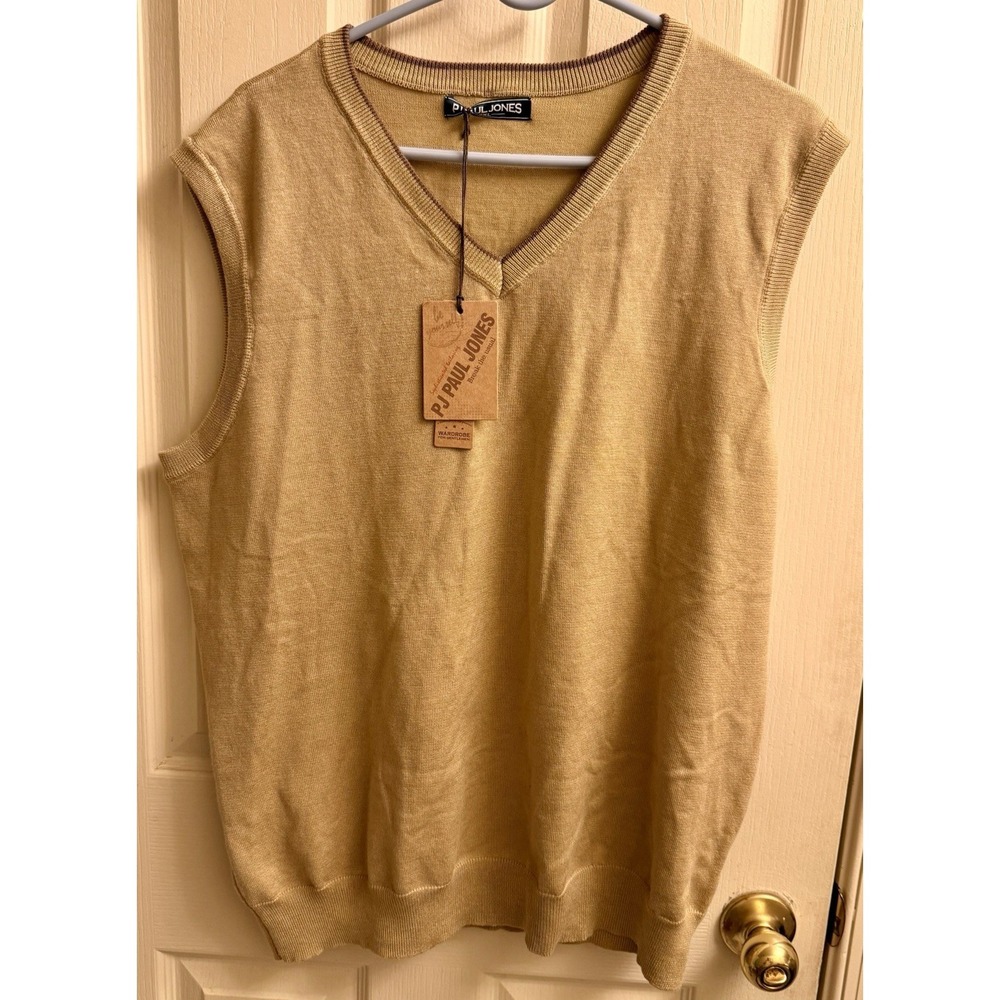 Paul Jones Men's‎ v neck sweater vest cotton 2XL NWT Khaki